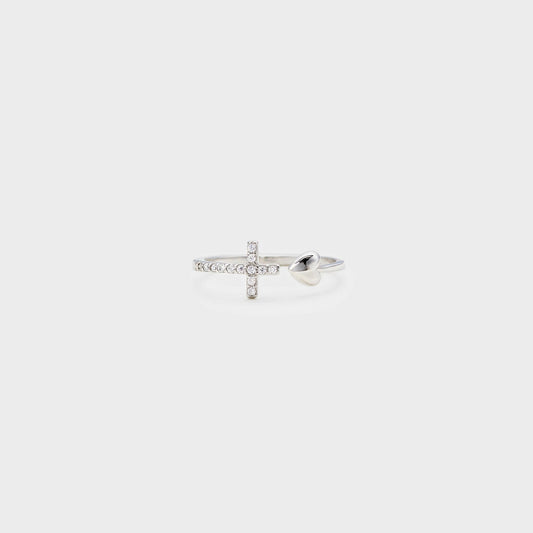 Beach Rose Co.Heart Cross Inlaid Zircon Open Ring