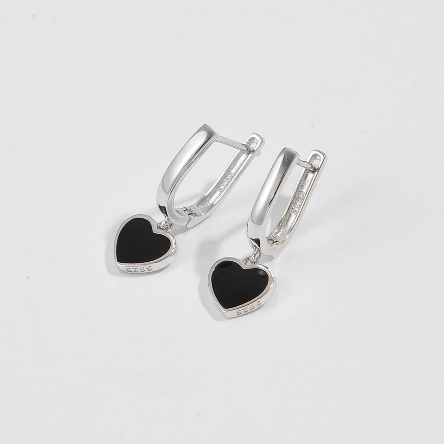 Beach Rose Co.Black Heart Drop Pendant English Lock Earrings