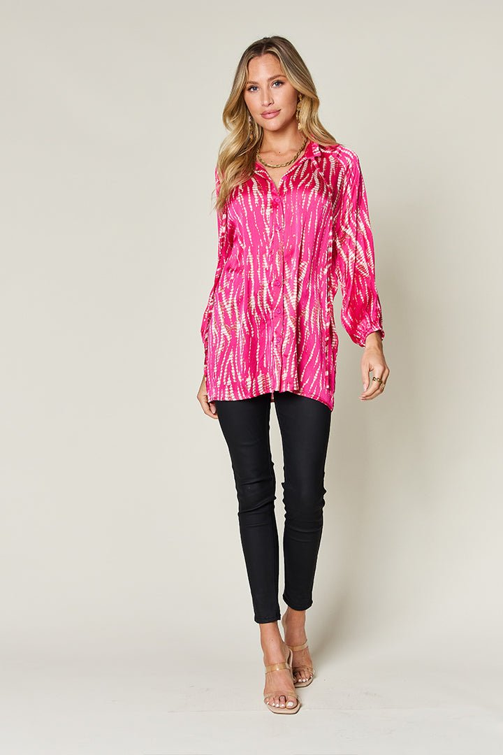 Double TakePrinted Button Up Long Sleeve Shirt