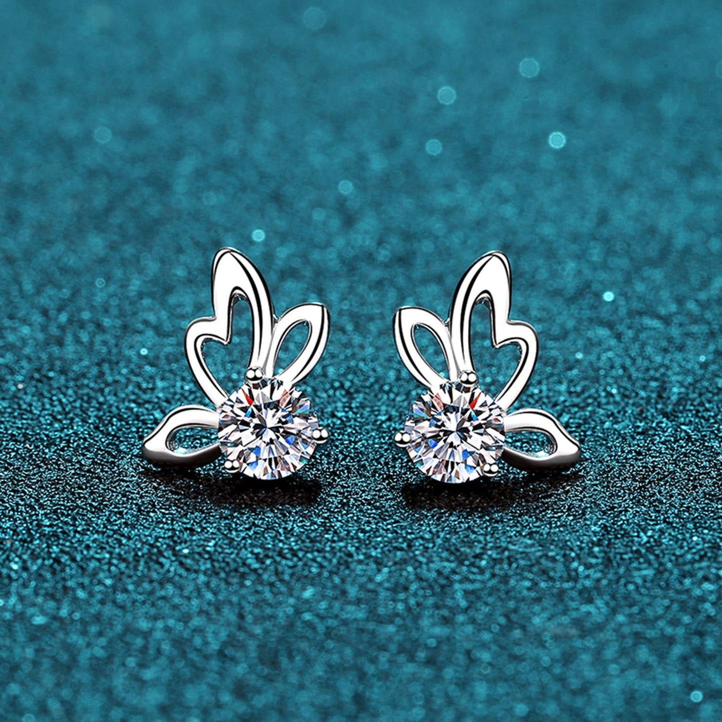 Beach Rose Co.Silver 1 Carat Moissanite Butterfly Shape Earrings