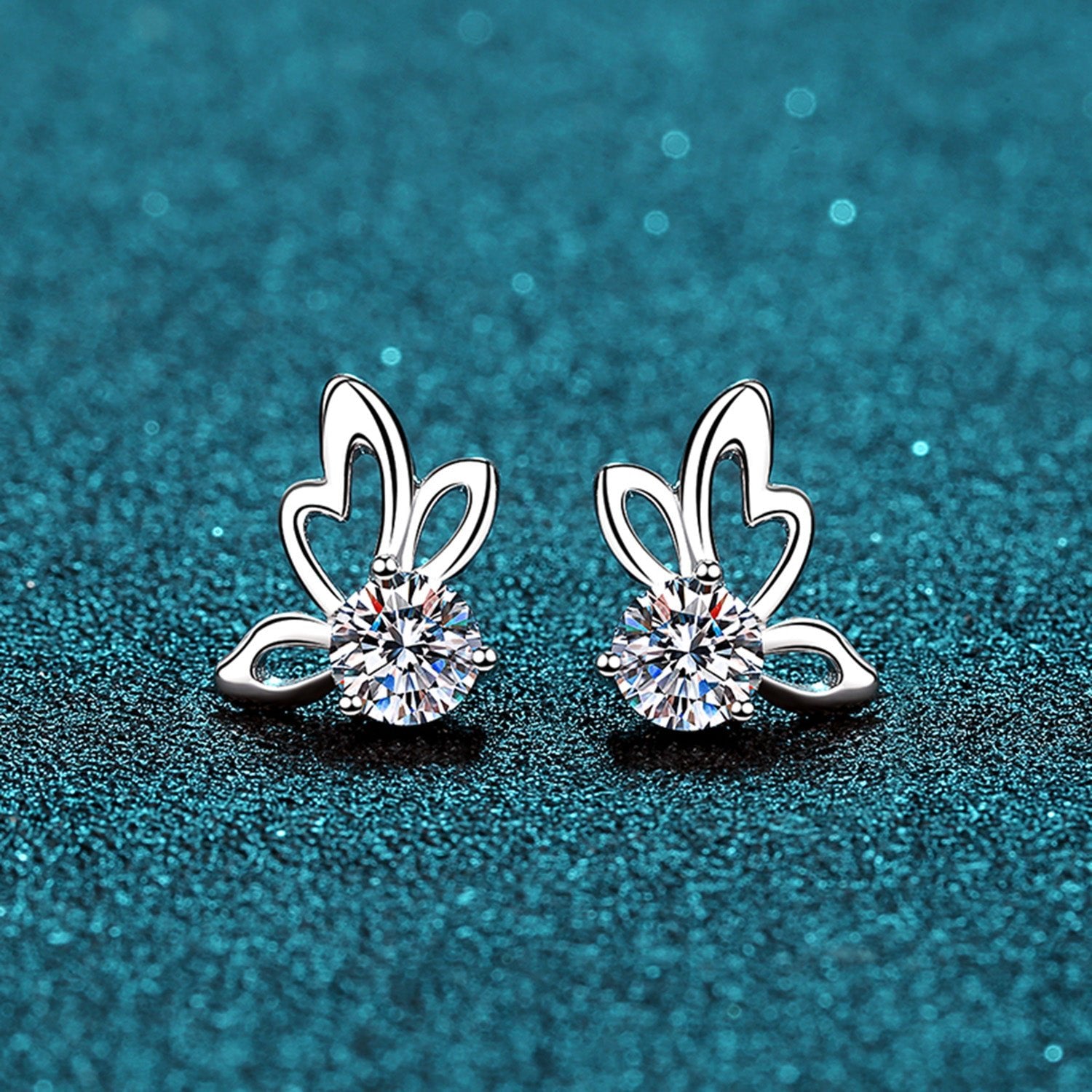 Beach Rose Co.Silver 1 Carat Moissanite Butterfly Shape Earrings