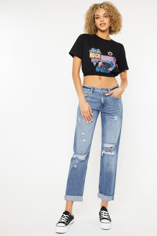 KancanLight Wash Mid Rise Distressed Straight Leg Jeans