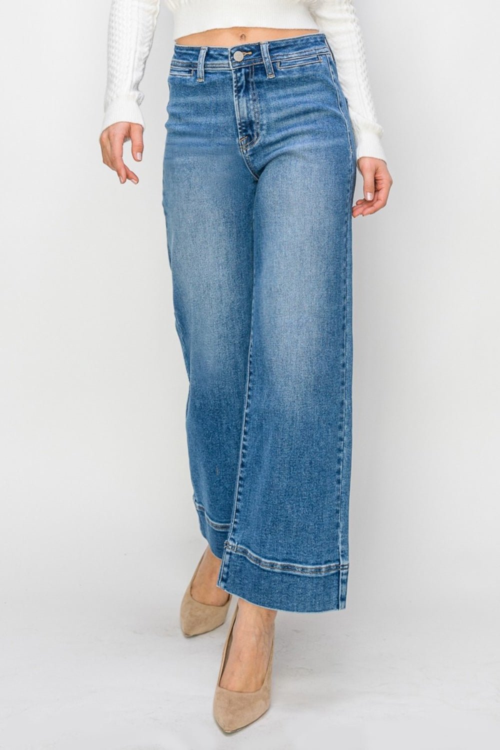 RISENMedium Wash High Rise Wide Leg Jeans