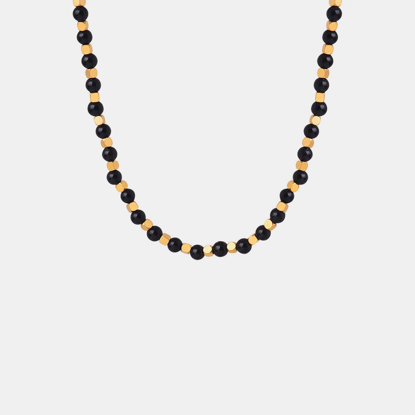 Beach Rose Co.Gold & Black Agate Beaded Necklace