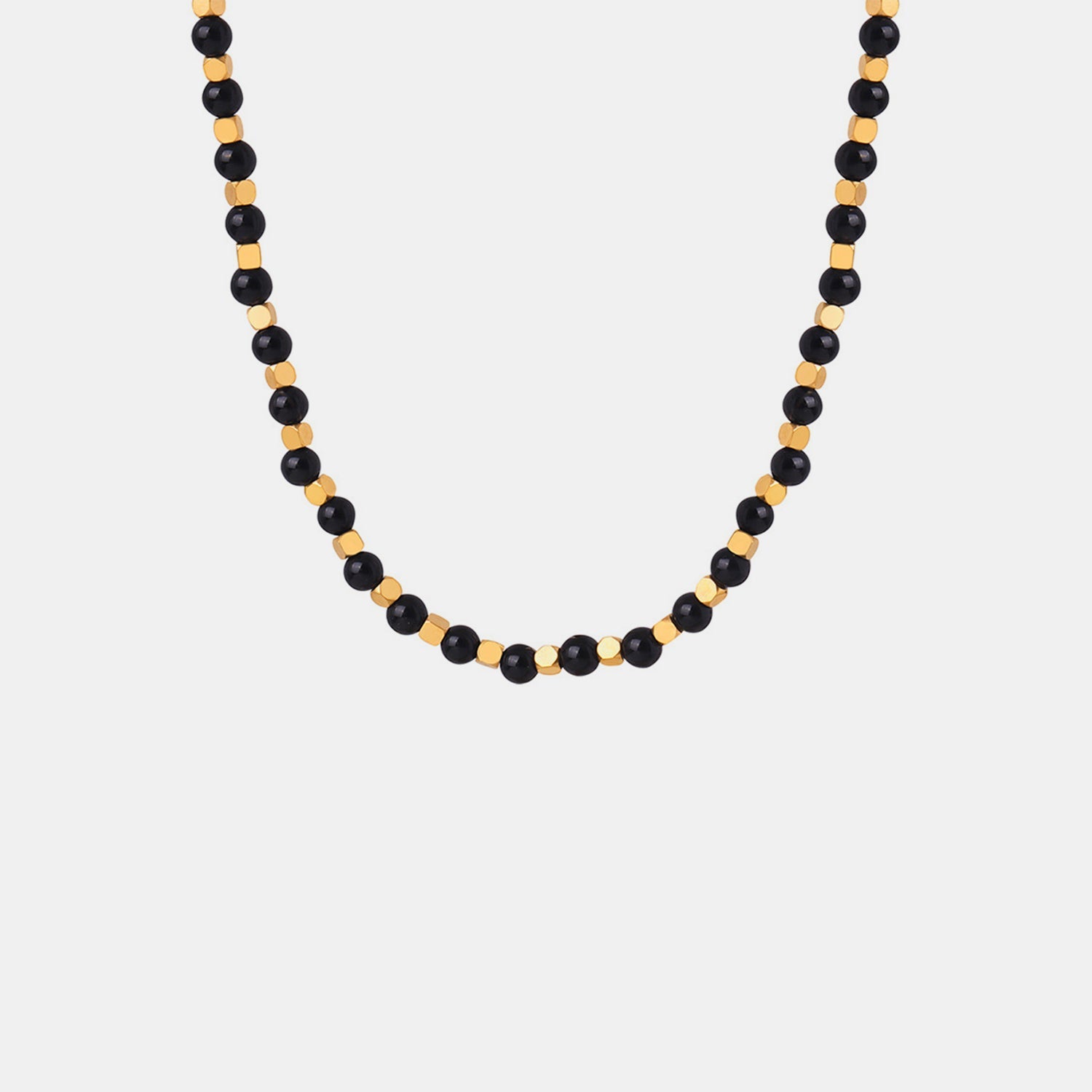 Beach Rose Co.Gold & Black Agate Beaded Necklace