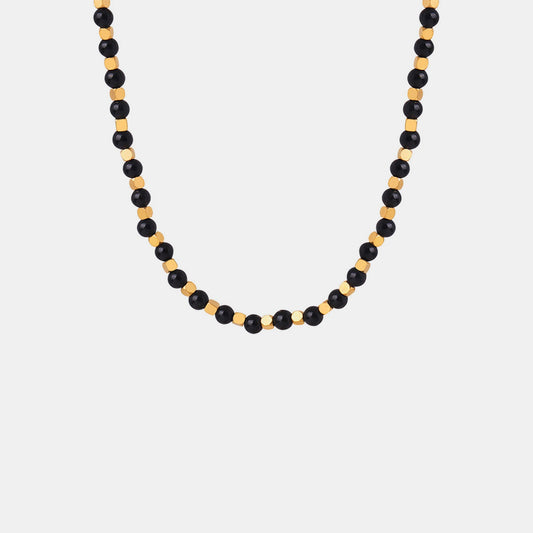 Beach Rose Co.Gold & Black Agate Beaded Necklace