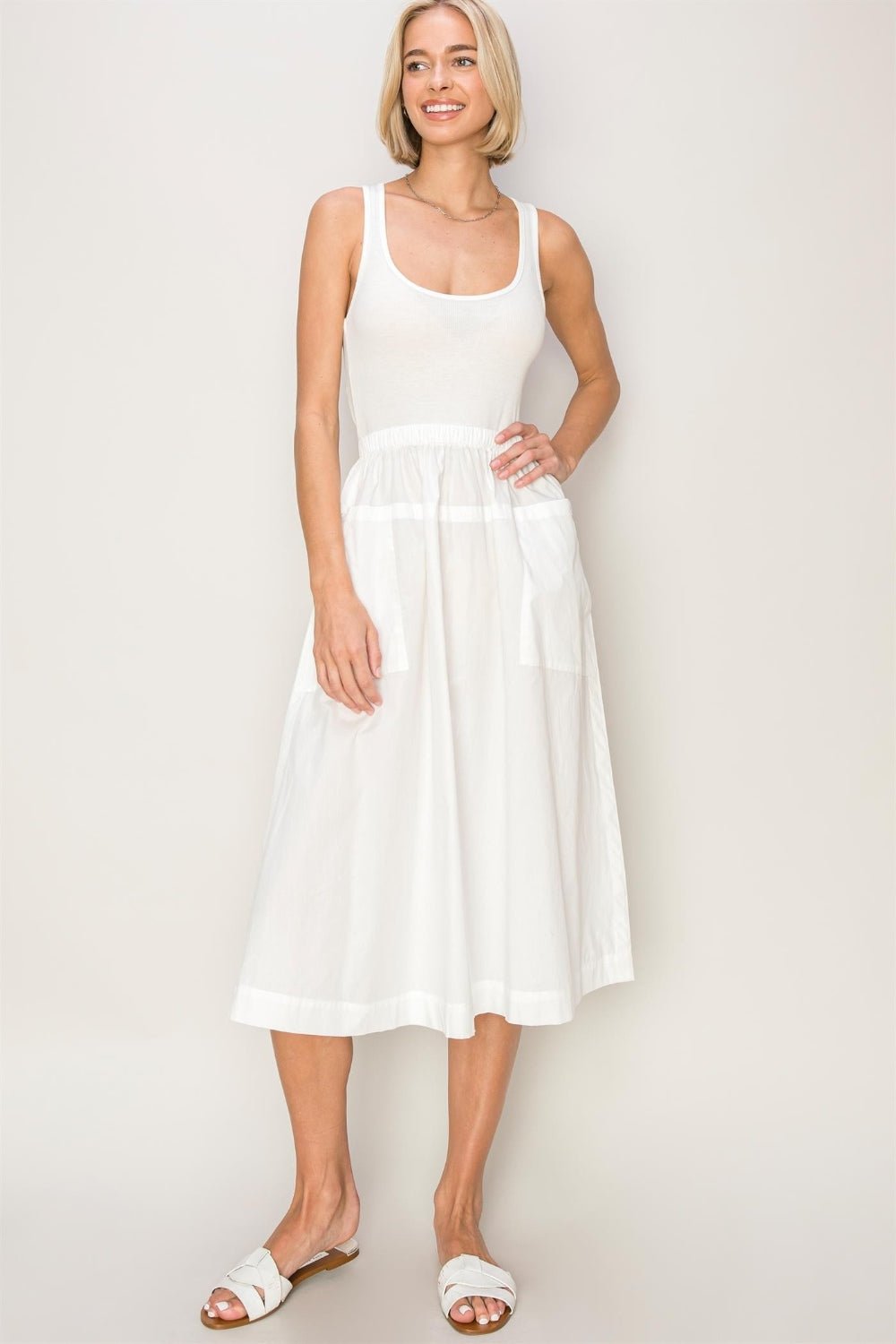 HYFVEMixed Media Midi Tank Dress in Off - White