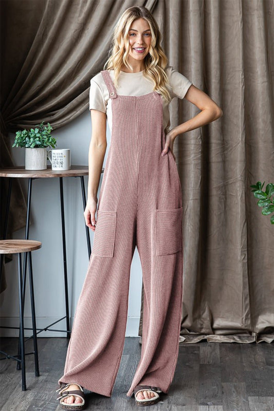 HeimishRib Knit Front Pocket Sleeveless Jumpsuit in Light Mauve