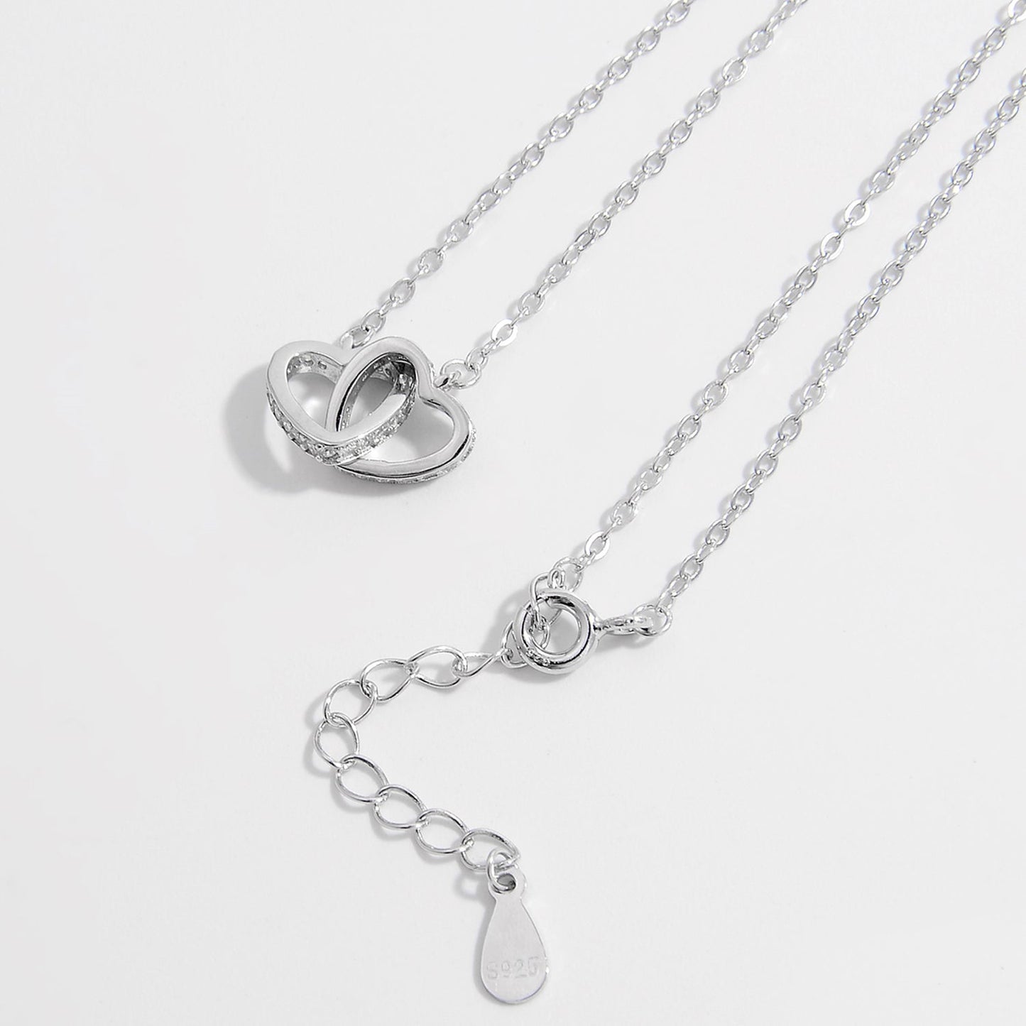 Beach Rose Co.Silver Inlaid Zircon Tangled Hearts Necklace