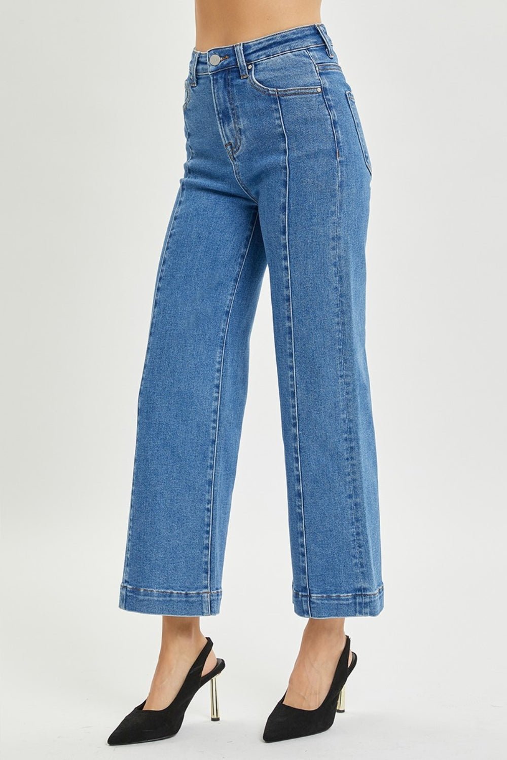 RISENMedium Wash High Rise Wide Leg Jeans