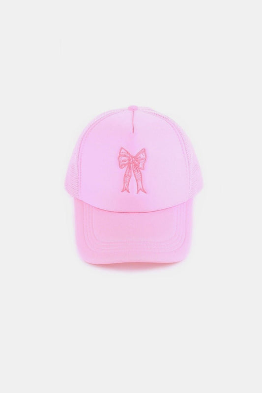 ZenanaEmbroidered Pink Bow Trucker Hat