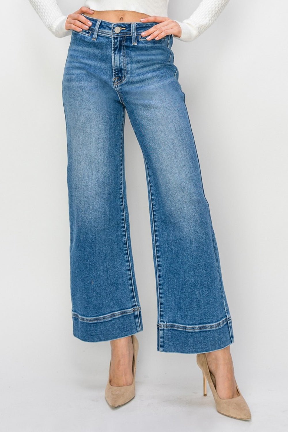 RISENMedium Wash High Rise Wide Leg Jeans