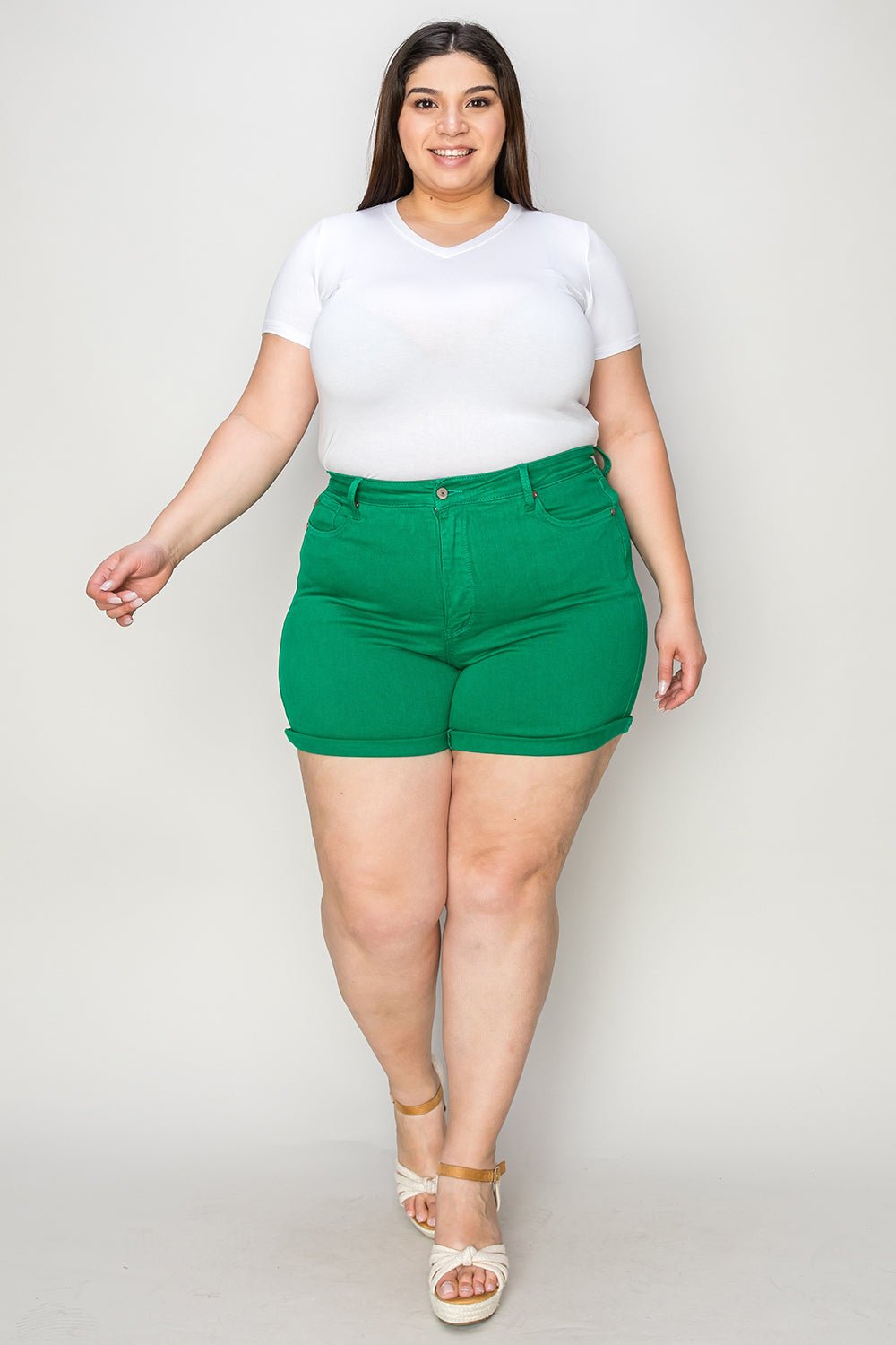 Judy BlueTummy Control Garment Dyed Denim Shorts in Kelly Green