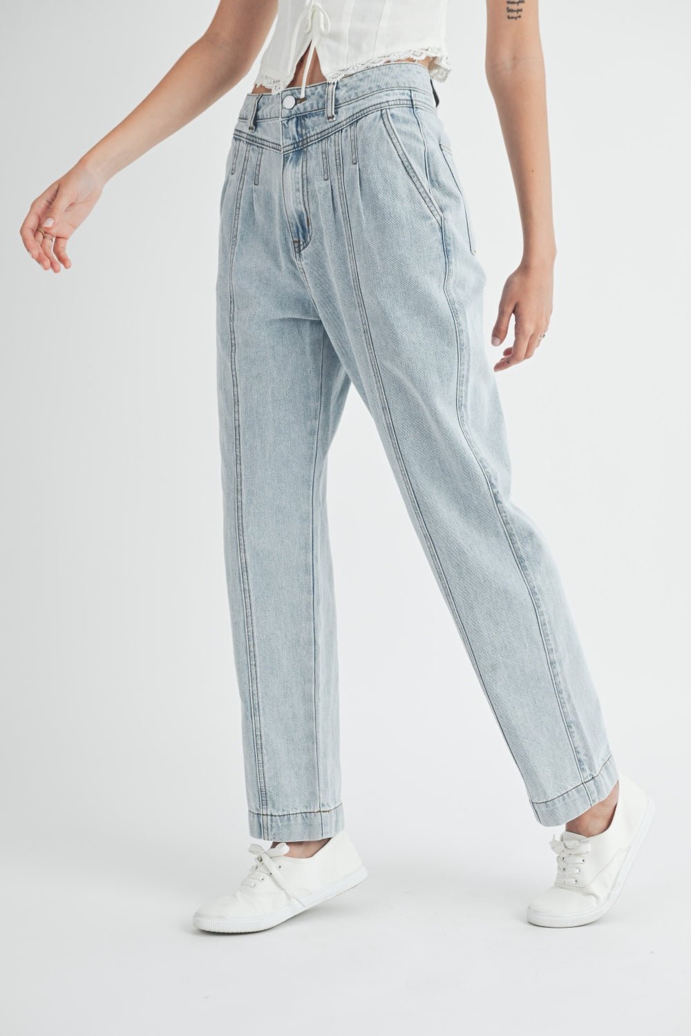 MableLight Wash Pleated Front Detail Straight Leg Jeans