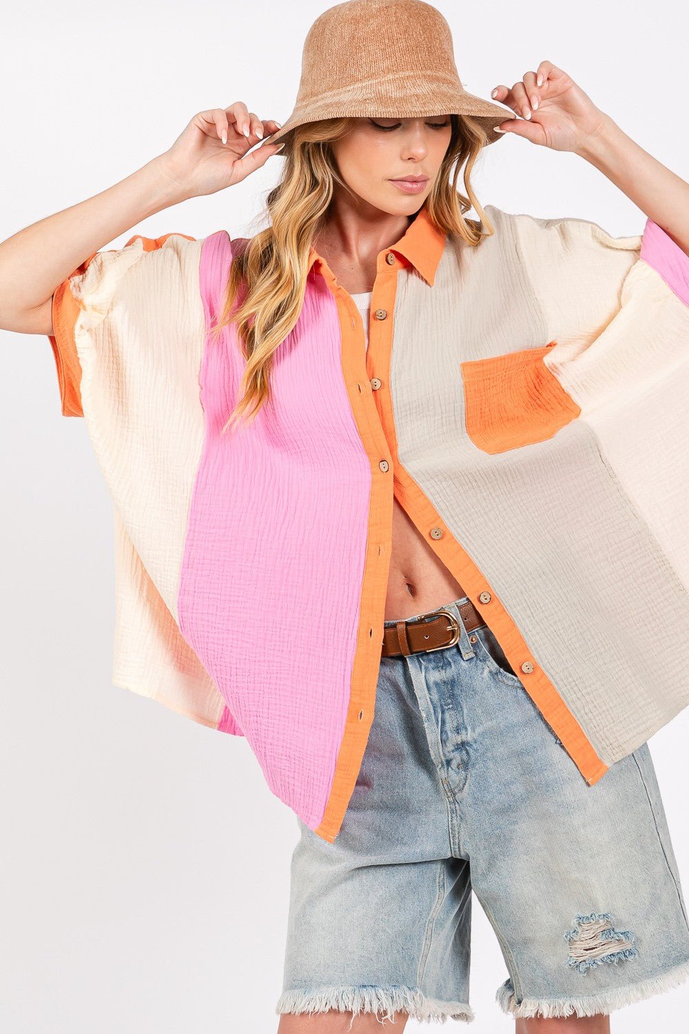 SAGE+FIGMulticolor Color Block Button - Down Shirt