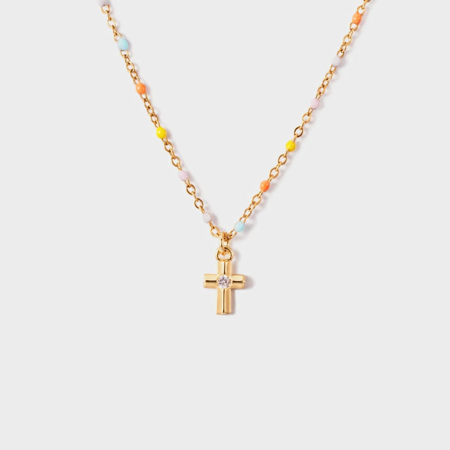 Beach Rose Co.Gold Inlaid Zircon Cross Beaded Necklace