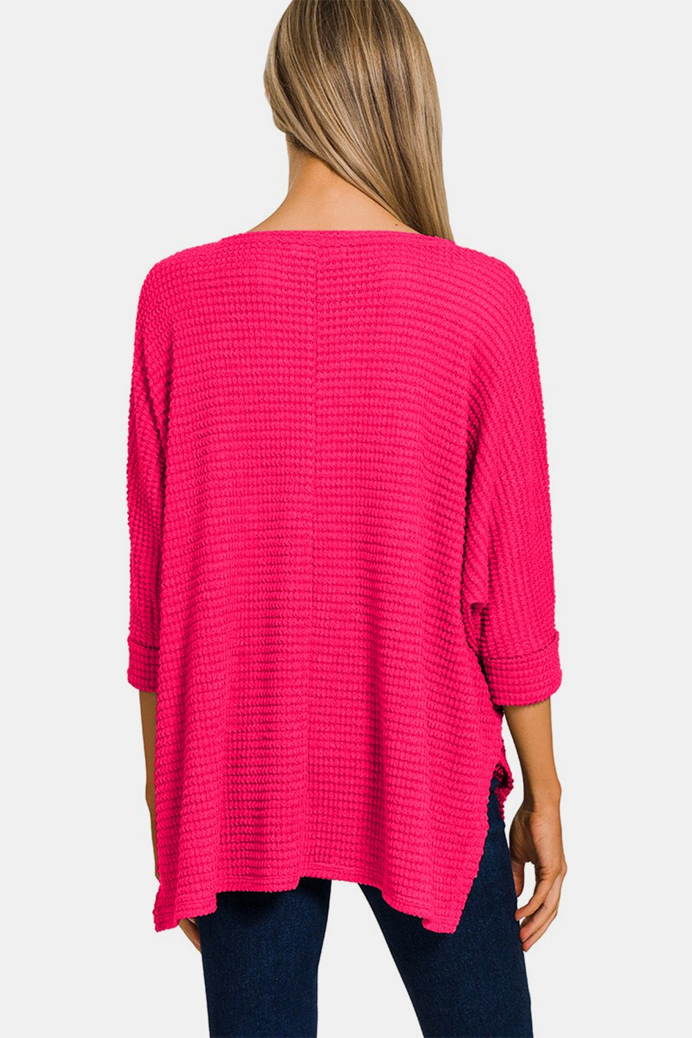 ZenanaV - Neck High - Low Textured Knit Top in Viva Magenta