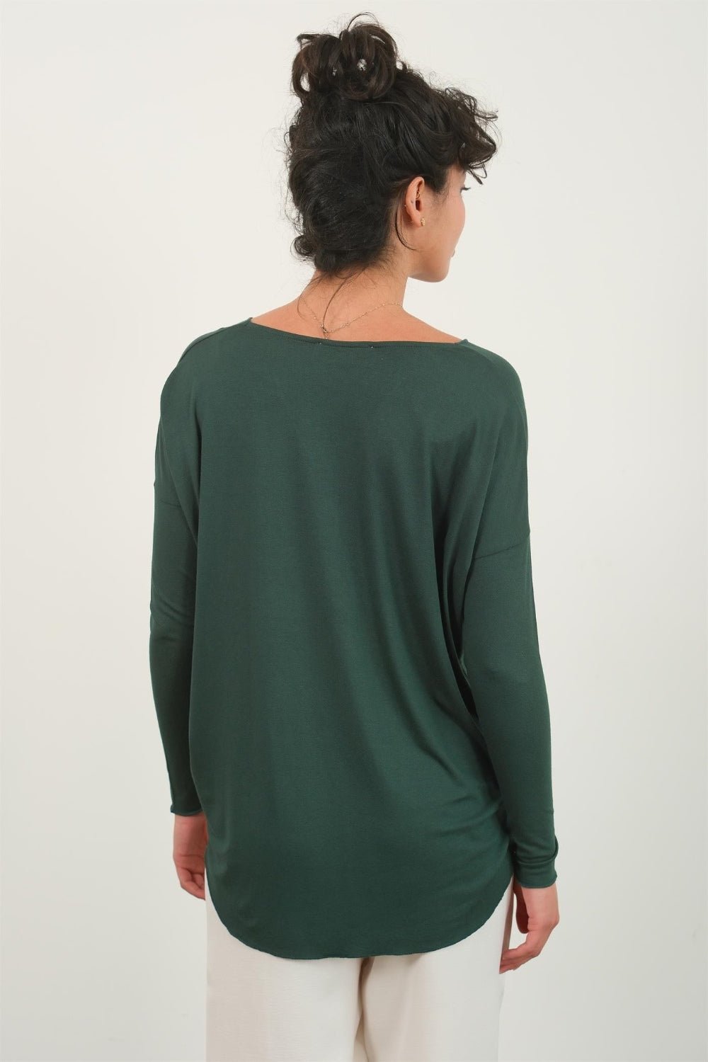 HYFVEDraped Drop Shoulder Long Sleeve Top in Dark Green