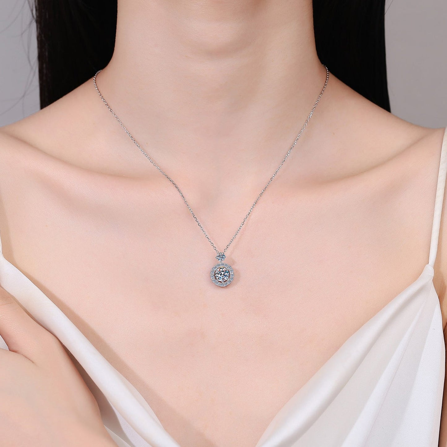 Beach Rose Co.Silver Round 1.3 Carat Moissanite Solitaire Pendant Necklace