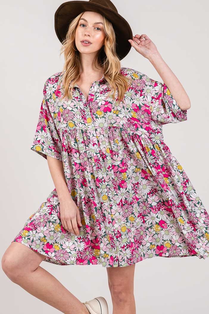 SAGE+FIGMulticolor Floral Button Down Mini Shirt Dress