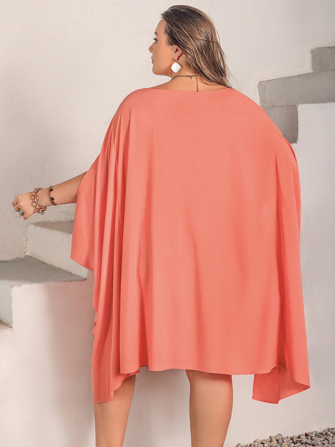 Beach Rose Co.Plus Size Batwing Sleeve Mini Dress in Coral