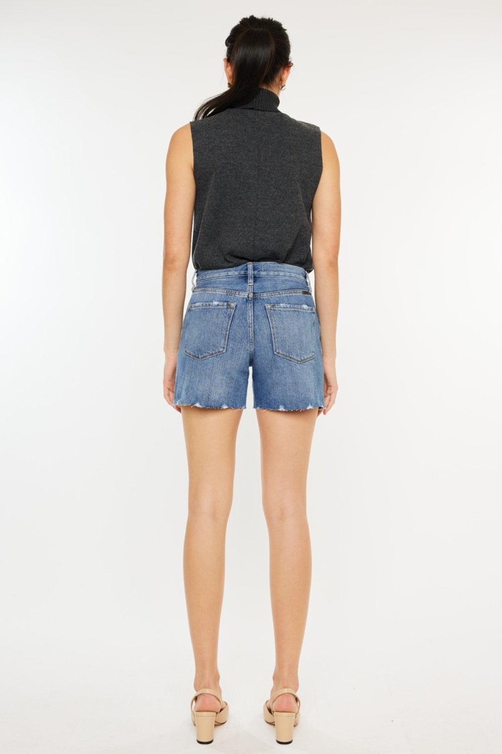 KancanMedium Wash Distressed High Waist Denim Shorts