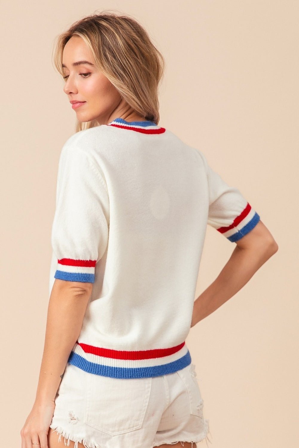 BiBiUS Flag Theme Striped Heart Sweater in Ivory