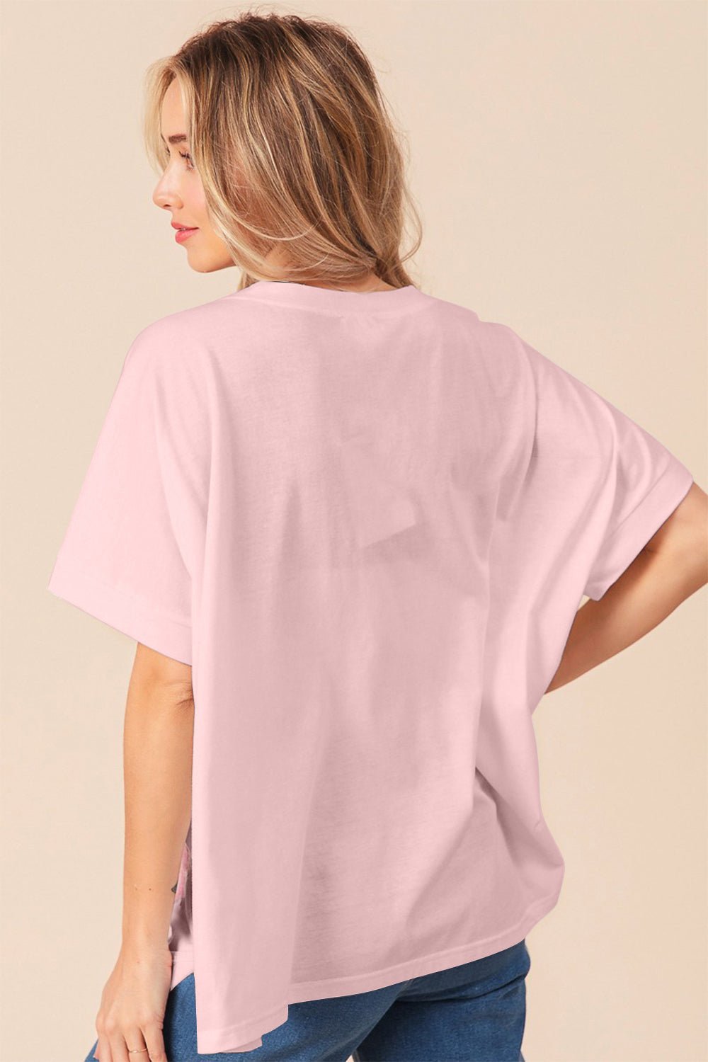 BiBiSequin Bow Patch Short Sleeve T - Shirt in Blush