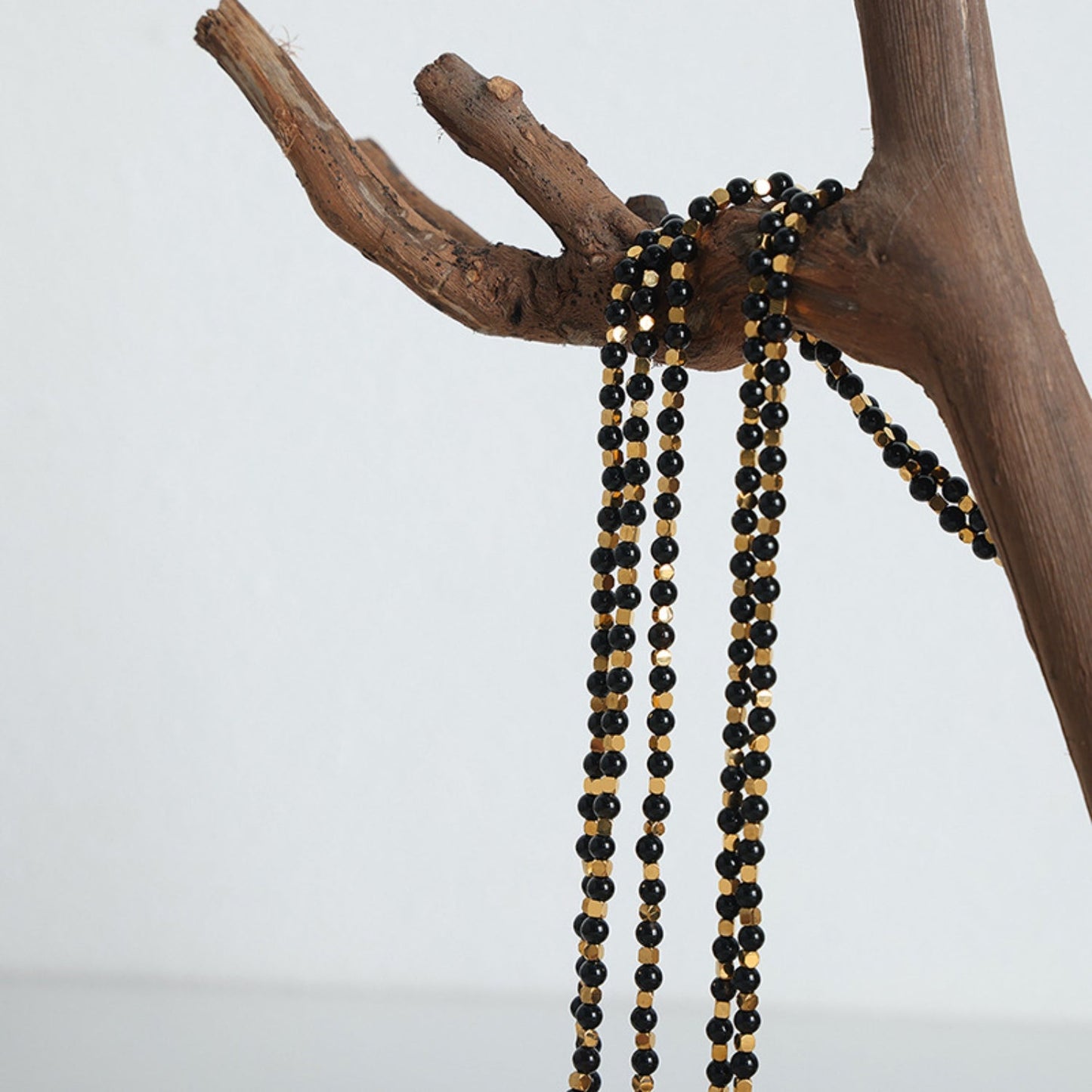 Beach Rose Co.Gold & Black Agate Beaded Necklace