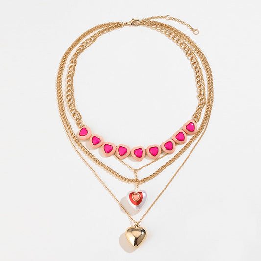 Beach Rose Co.Gold Multi - Strand Pearl Hearts Pendant Necklace