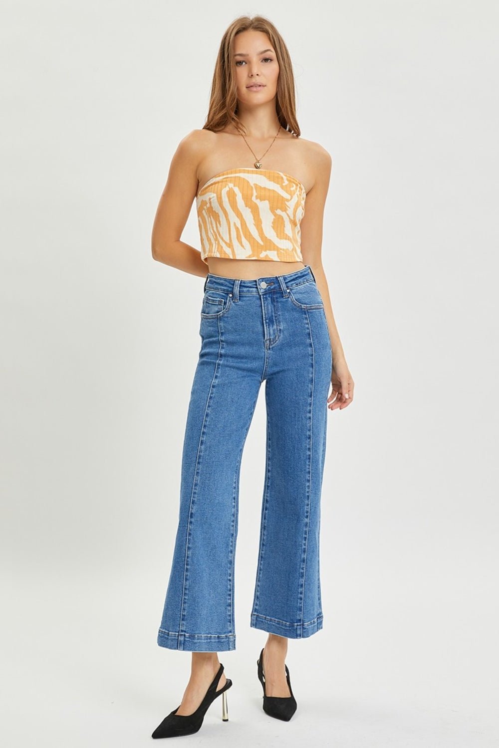 RISENMedium Wash High Rise Wide Leg Jeans