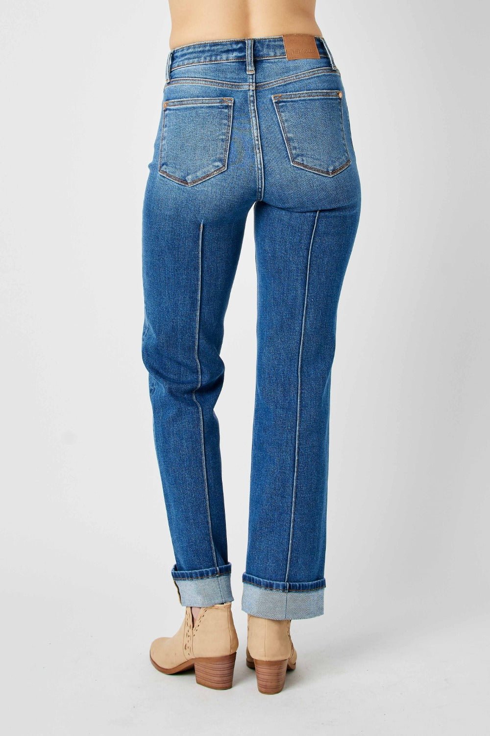 Judy BlueMedium Wash High Waist Front Seam Detail Straight Jeans