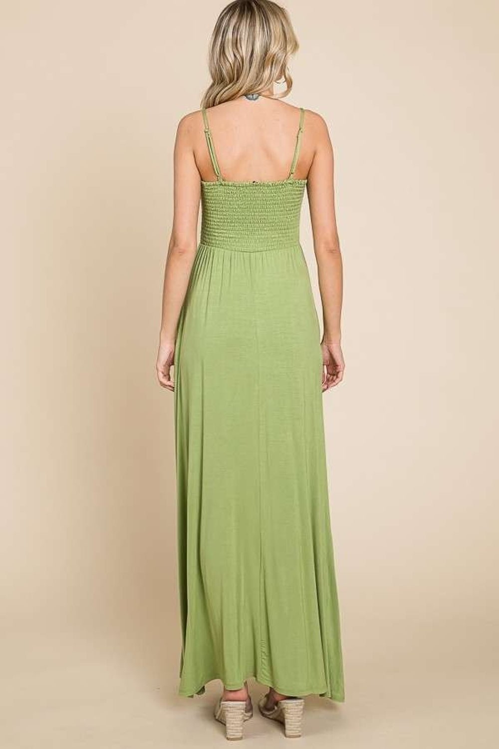 Culture CodeSmocked Cami Maxi Dress with Pockets in Happy Olive