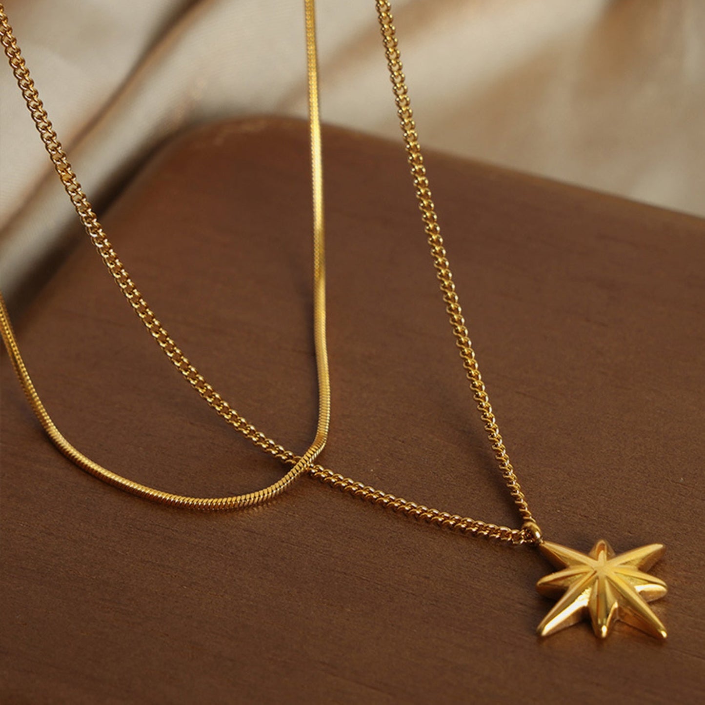 Beach Rose Co.Gold Star Pendant Double Strand Necklace