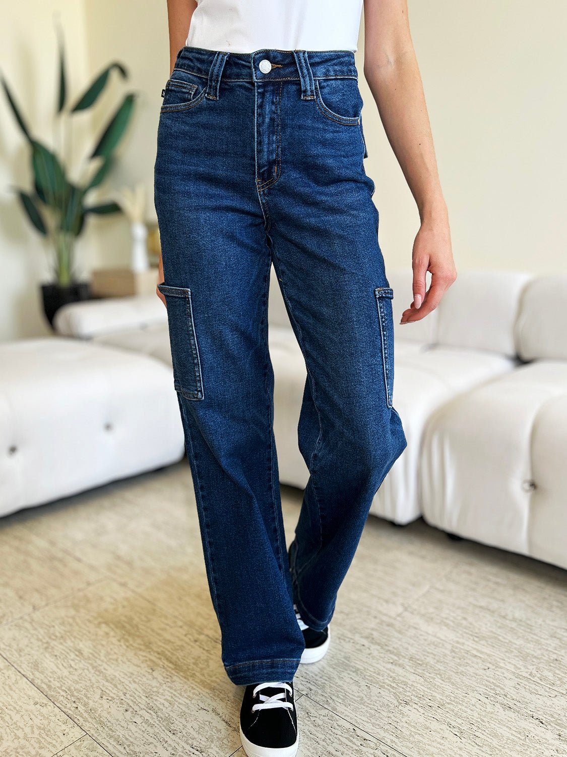 Judy BlueDark Wash High Waist Straight Leg Cargo Jeans