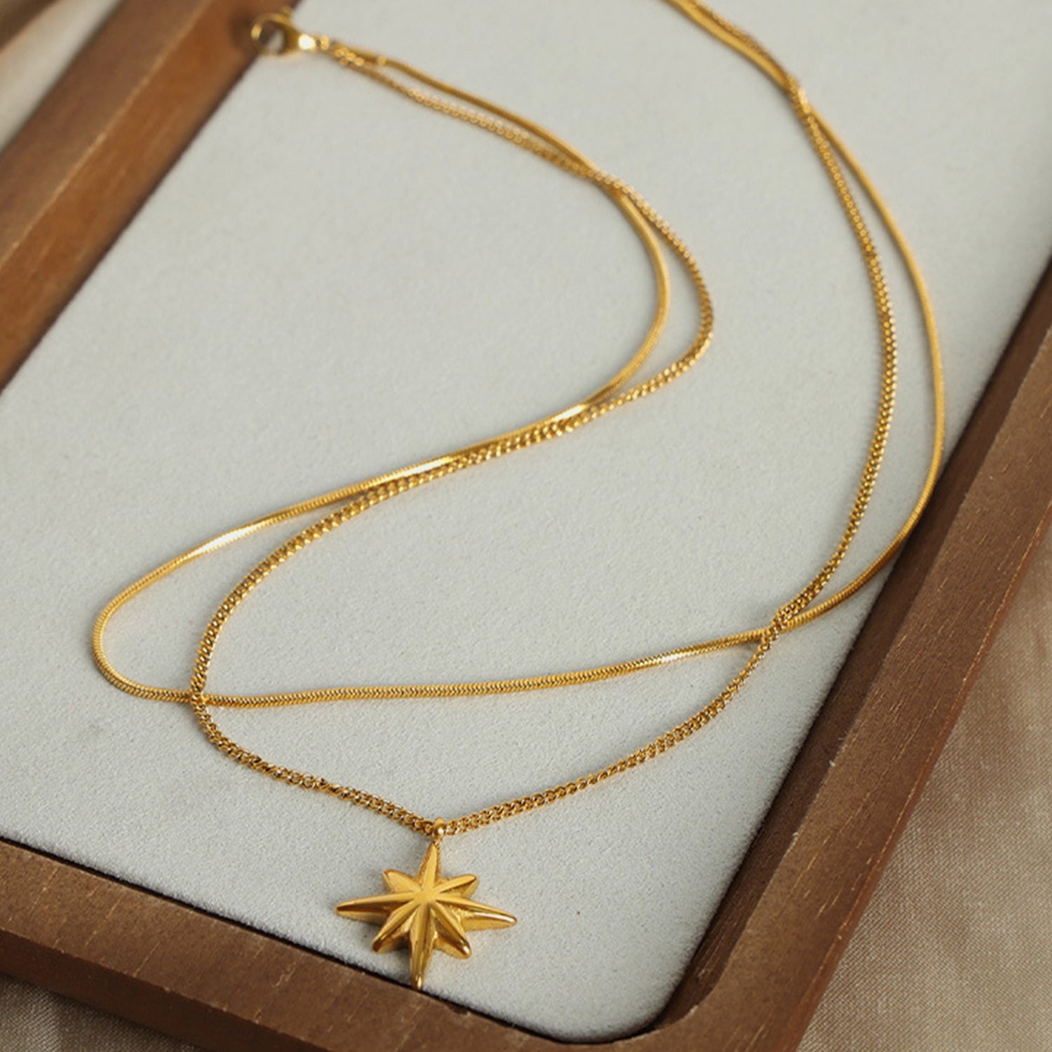 Beach Rose Co.Gold Star Pendant Double Strand Necklace