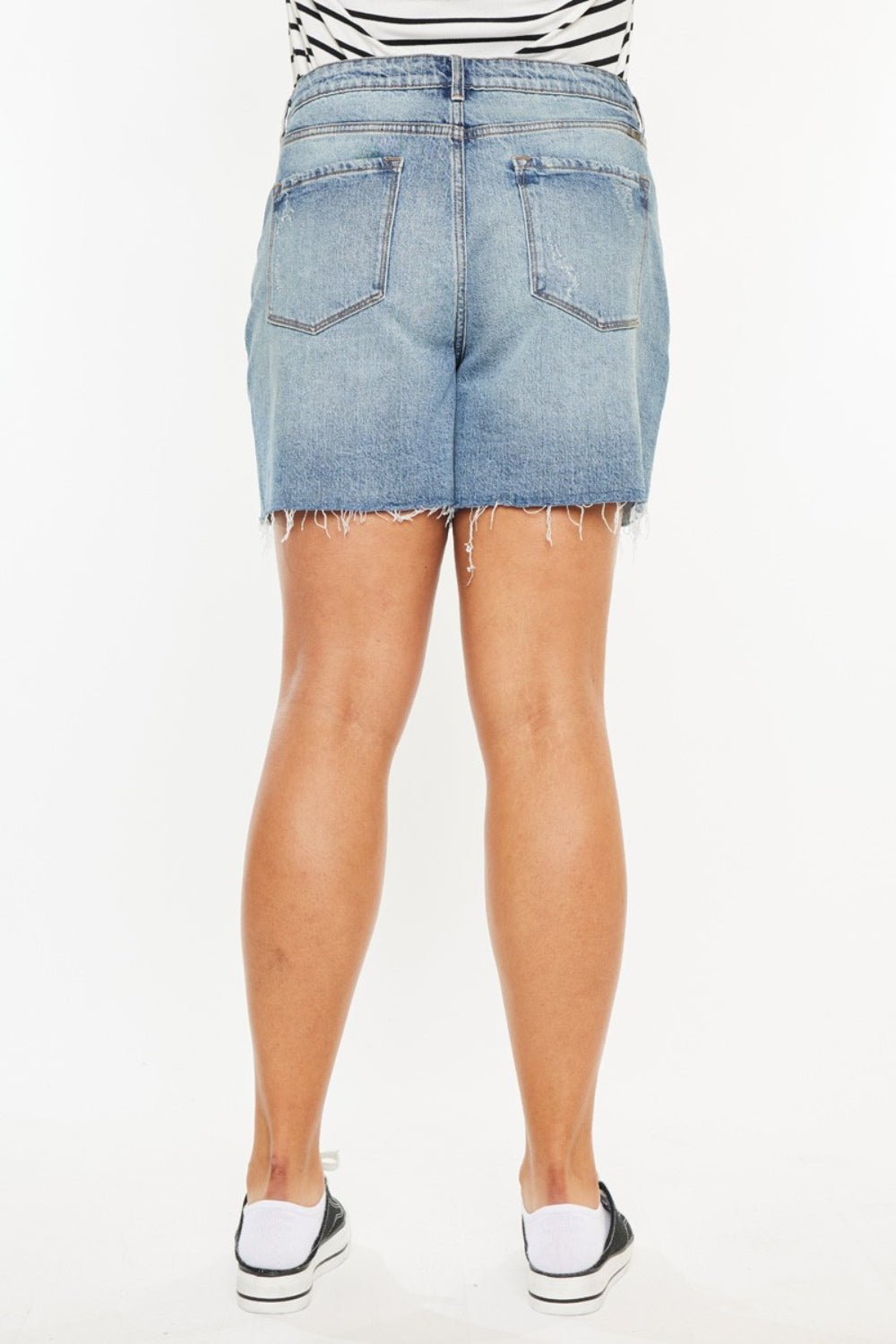 KancanMedium Wash Raw Hem High Waist Denim Shorts