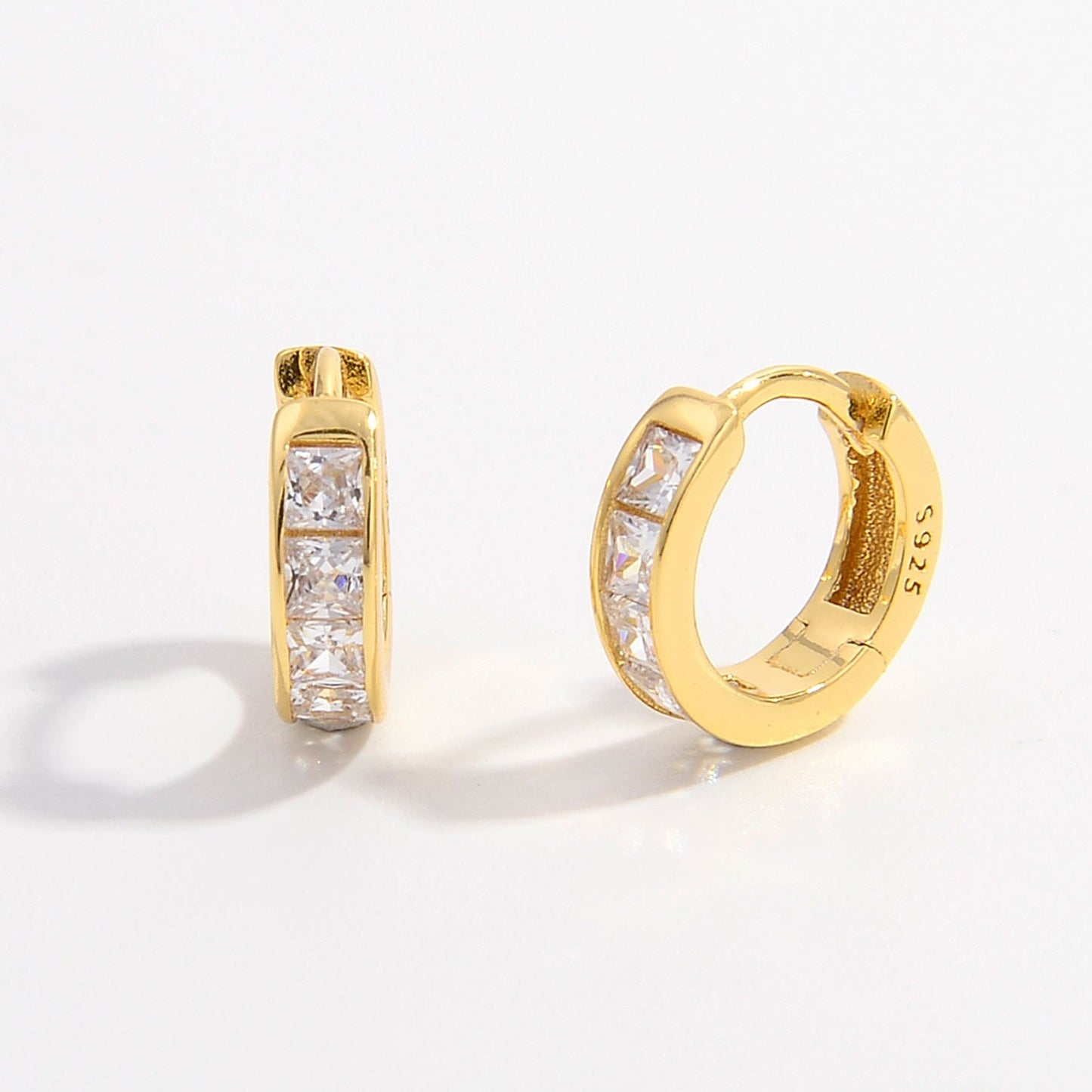 Beach Rose Co.Gold Inlaid Zircon Huggie Hoop Earrings