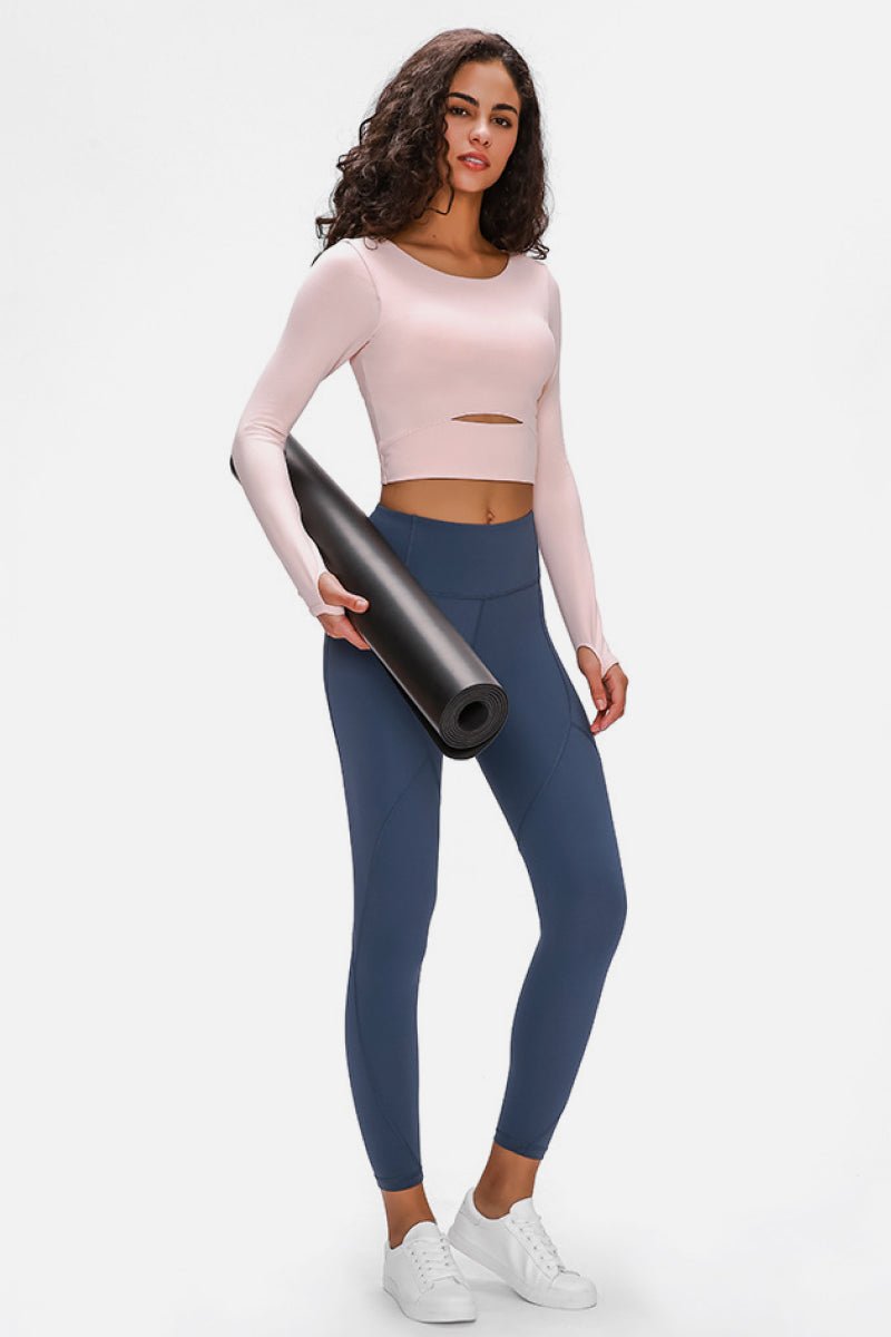 Beach Rose Co.Long Sleeve Thumb Loop Active Cropped Top