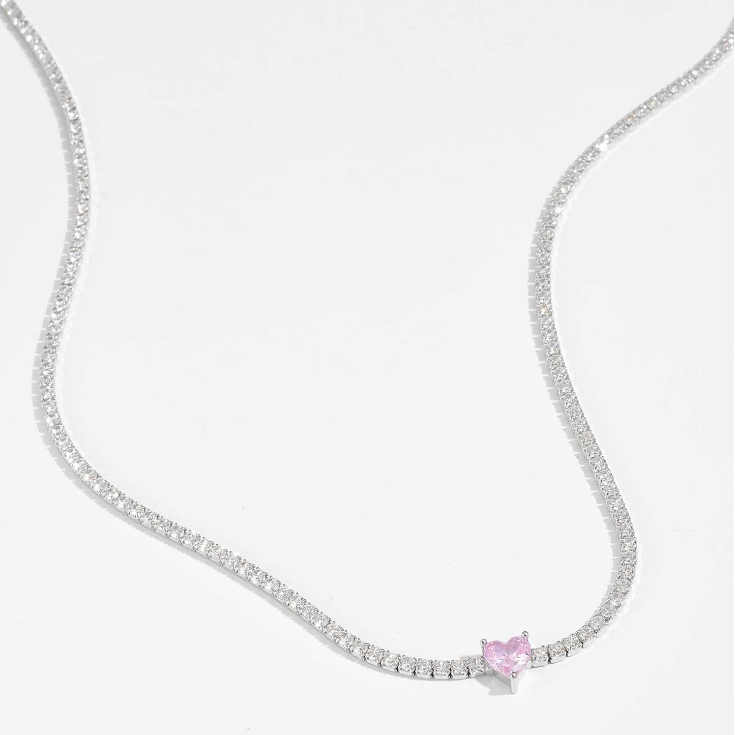 Beach Rose Co.Silver Zircon Heart & Rhinestone Necklace