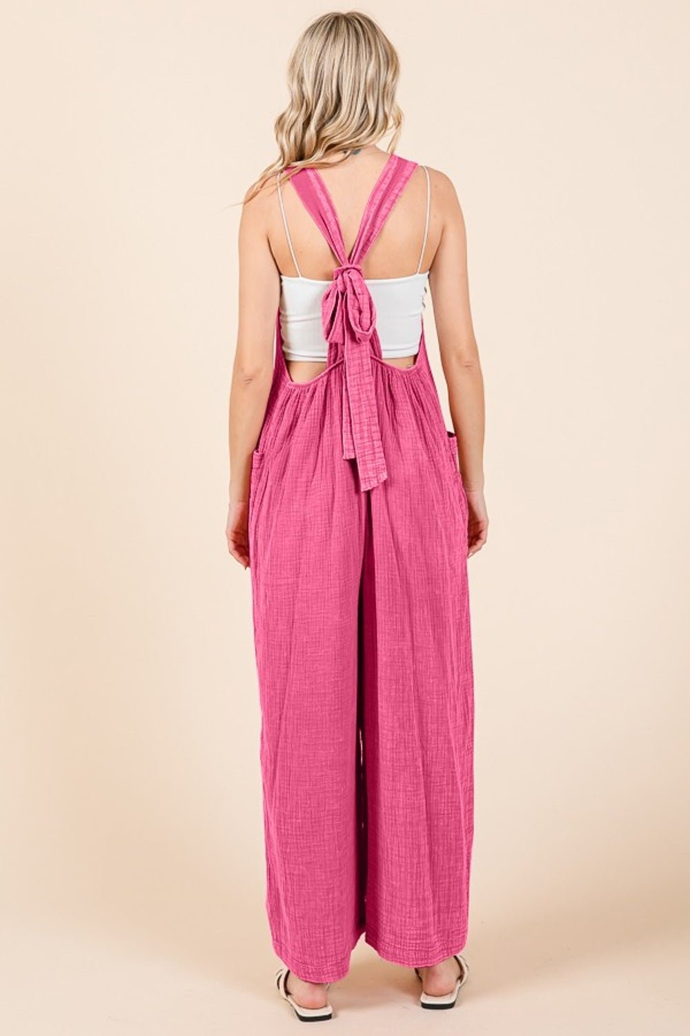 Culture CodeSleeveless Wide Leg Cotton Overalls in Pink Girl