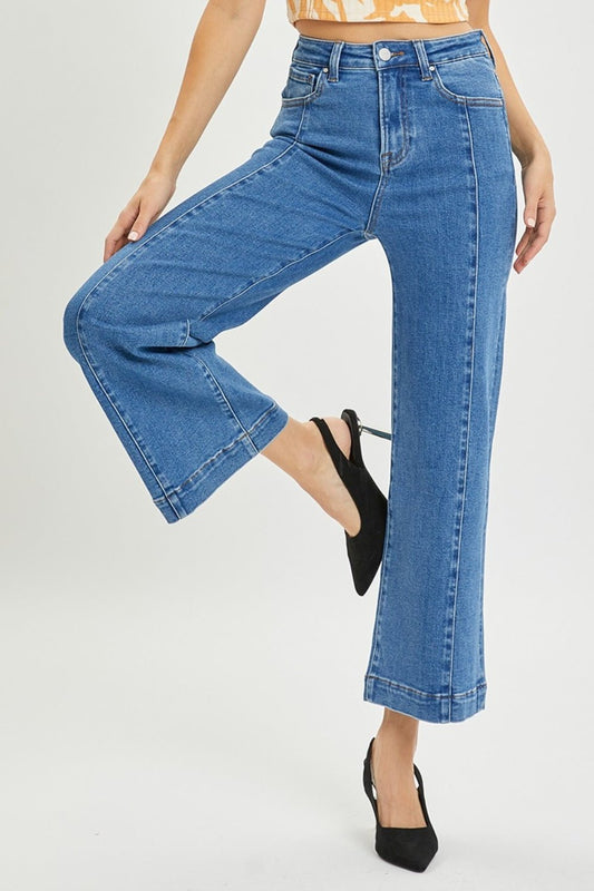 RISENMedium Wash High Rise Wide Leg Jeans