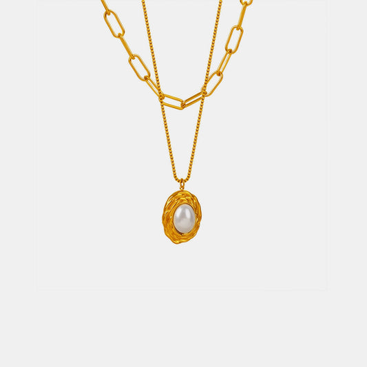 Beach Rose Co.Gold Inlaid Pearl Double Strand Pendant Necklace