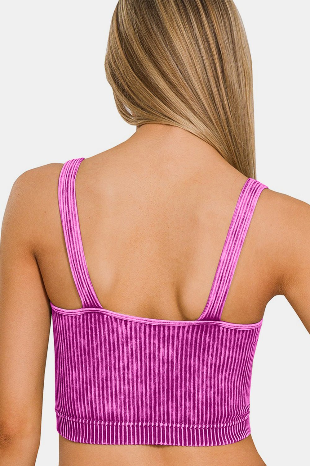 ZenanaWashed Rib Knit Cropped V - Neck Tank in Light Plum