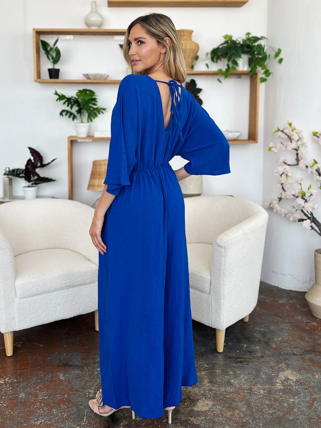 Double TakeHalf Sleeve Wide Leg Jumpsuit