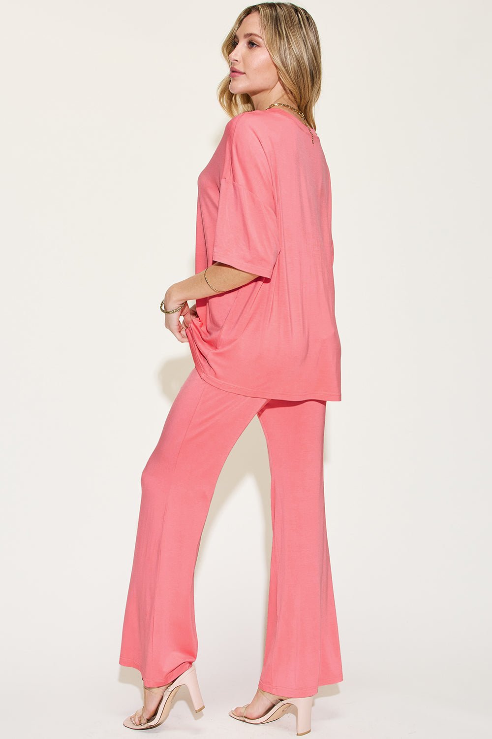 Basic BaeDrop Shoulder T - Shirt and Flare Pants Set