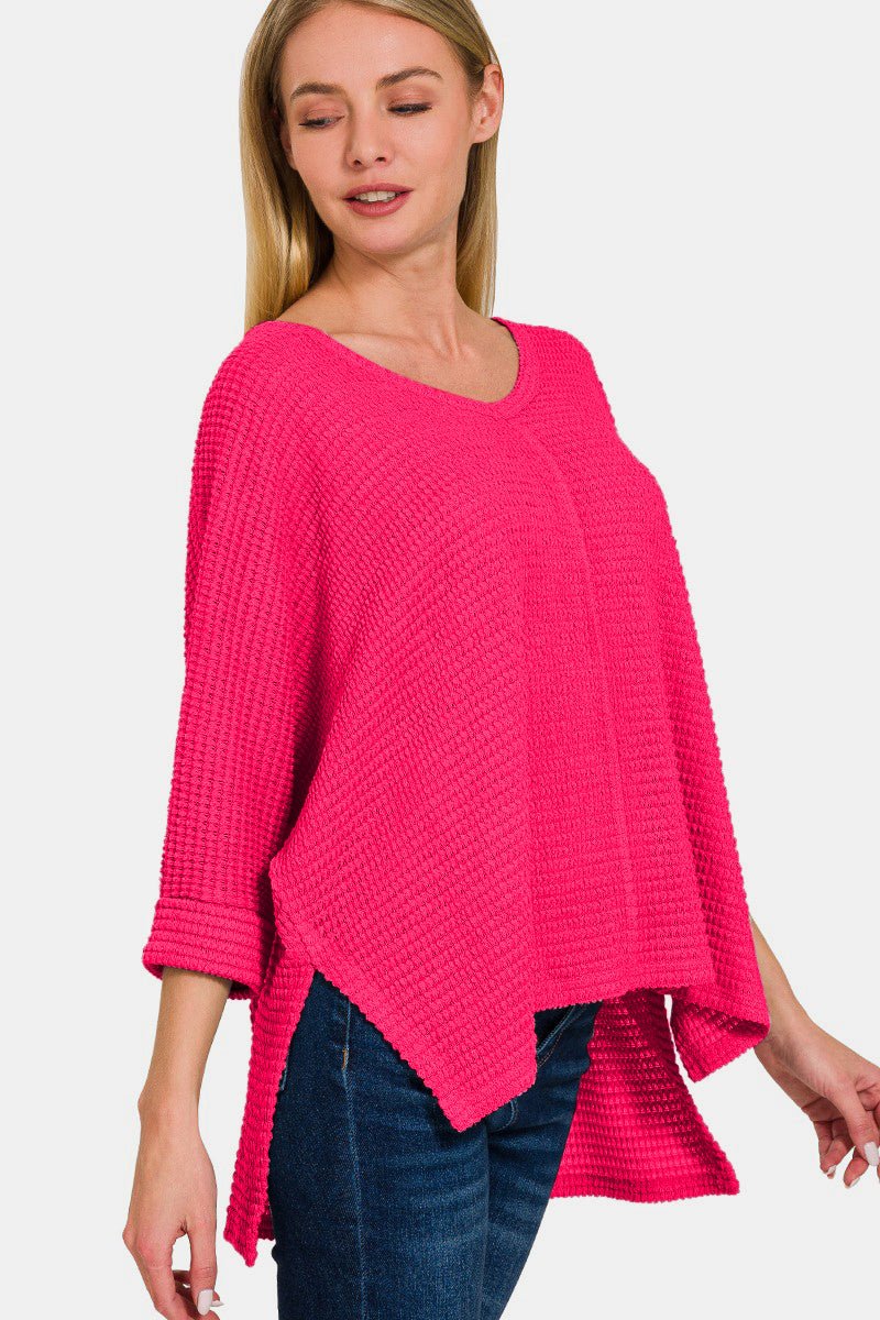 ZenanaV - Neck High - Low Textured Knit Top in Viva Magenta