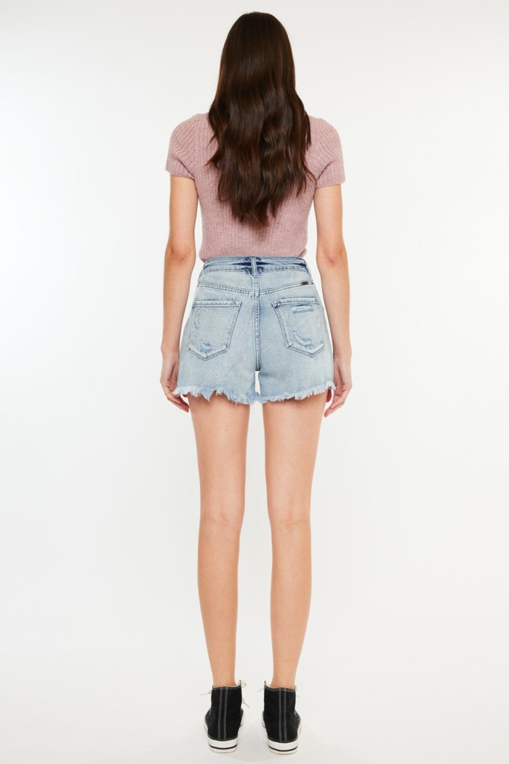 KancanMedium Wash Distressed High Waist Denim Shorts