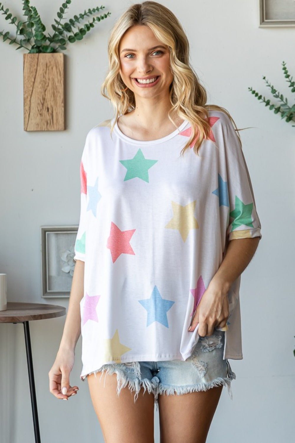 HOPELYMulti Colored Star Print T - Shirt in Off - White