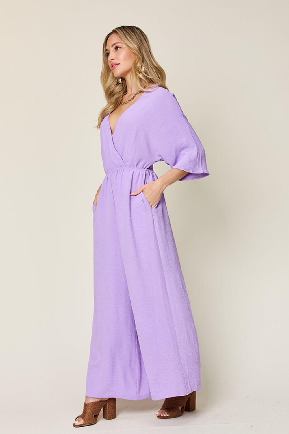 Double TakeHalf Sleeve Wide Leg Jumpsuit